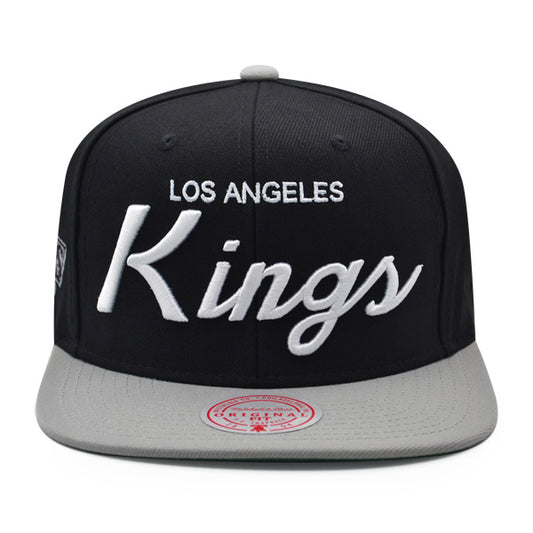 Los Angeles Kings Mitchell & Ness NHL VINTAGE SCRIPT Snapback Adjustable Hat - Black/Gray