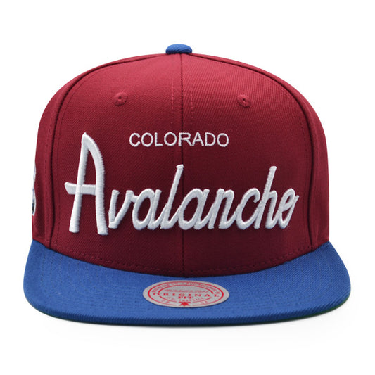 Colorado Avalanche Mitchell & Ness NHL VINTAGE SCRIPT Snapback Adjustable Hat - Maroon/Blue