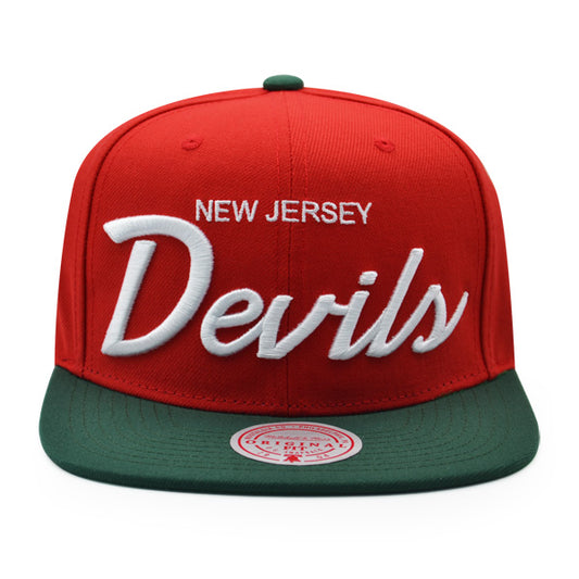 New Jersey Devils Mitchell & Ness NHL VINTAGE SCRIPT Snapback Adjustable Hat -Red/Green