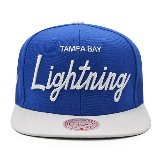 Tampa Bay Lightning Mitchell & Ness NHL VINTAGE SCRIPT Snapback Adjustable Hat -Royal/White