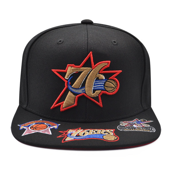 Philadelphia 76ers Mitchell & Ness NBA FRONT LOADED Snapback Hat- Black/Gold