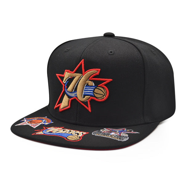 Philadelphia 76ers Mitchell & Ness NBA FRONT LOADED Snapback Hat- Black/Gold