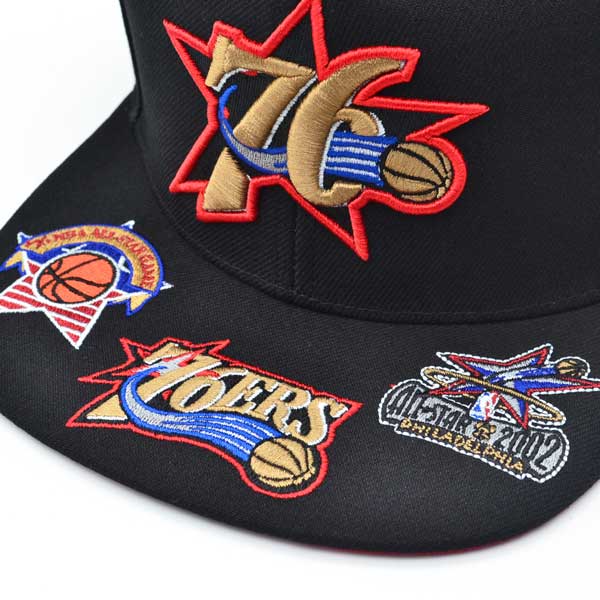 Philadelphia 76ers Mitchell & Ness NBA FRONT LOADED Snapback Hat- Black/Gold