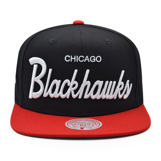 Chicago Blackhawks Mitchell & Ness NHL VINTAGE SCRIPT Snapback Adjustable Hat -Black/Red