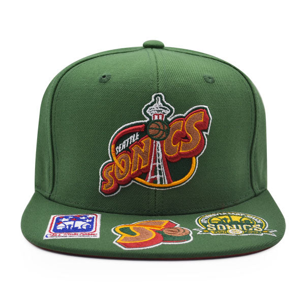 Seattle Supersonics Mitchell & Ness NBA FRONT LOADED Snapback Hat- Green/Red