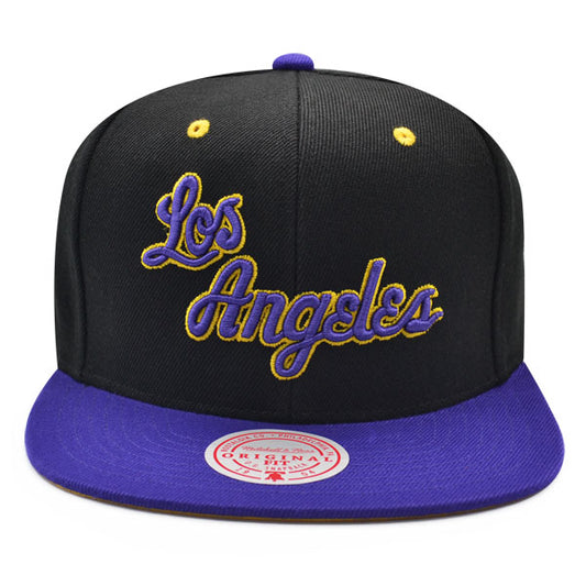 Los Angeles Lakers Mitchell & Ness RELOAD Snapback NBA Hat - Black/Purple/Yellow Bottom