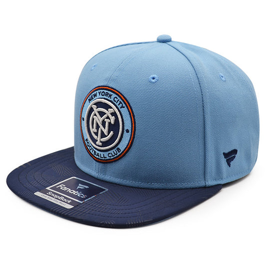 New York City FC Fanatics MLS Visor Mark Snapback Adjustable Hat - Light Blue/Navy