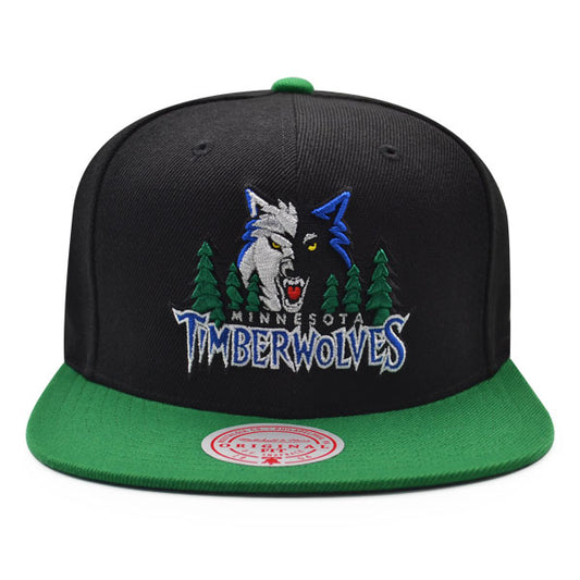 Minnesota Timberwolves Mitchell & Ness RELOAD Snapback NBA Hat - Black/Green/Blue Bottom