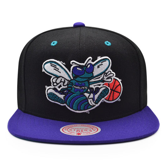 Charlotte Hornets Mitchell & Ness RELOAD Snapback NBA Hat - Black/Puple/Teal Bottom