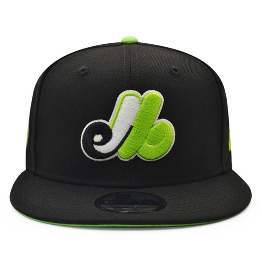 Montreal Expos 35th Anniversary Exclusive New Era 9Fifty Snapback Adjustable Hat - Black/Lime Bottom