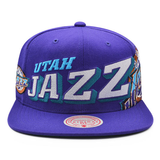 Utah Jazz Mitchell & Ness THE GRID Snapback NBA Hat - Purple/Vice Blue